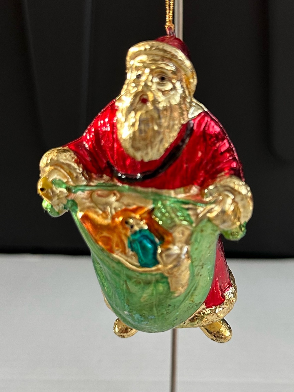 Vintage Metallic Molded Plastic Santa Claus Christmas Tree Ornament * Read